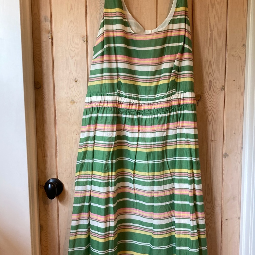 Boden Green Striped Sleeveless Dress with Pink, Yellow and White Stripes